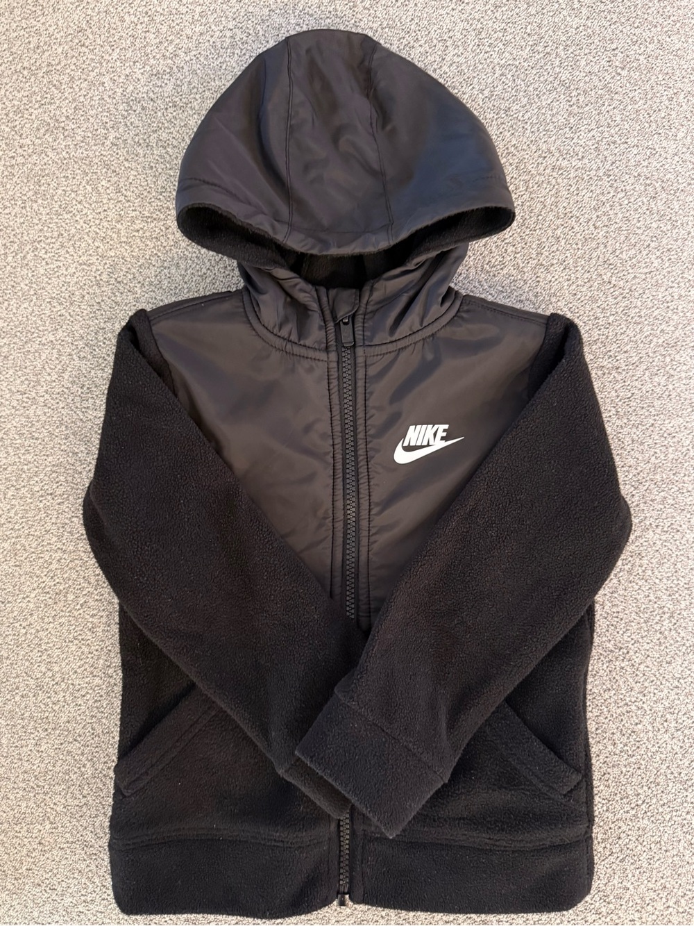 Nike Kids Black Hooded Fleece Jacket with White Logo
